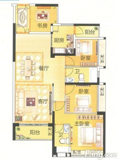 本单元的设计整体色调选取的是木色，不仅沿用了中式的端庄典雅，同时参与一些时尚的元素，让整个空间多了现代的时尚感触，却不失中式的端庄。