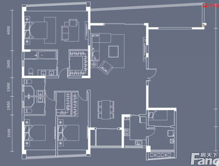 本单元的设计关键词：净、雅、简、时尚？吞侵魅似肺坏南笳，本客厅的墙面没有过多的装璜，客餐厅的酒柜设计更是凸显了主人的品尝格调，而本设计客厅没有主灯，让人感触视野比力坦荡。